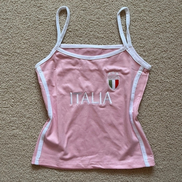 Tops - pink and white italy italia embroidered cami top